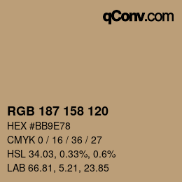 颜色代码: RGB 187 158 120 | qconv.com