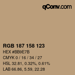Color code: RGB 187 158 123 | qconv.com