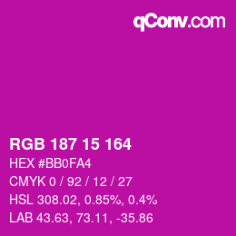 Color code: RGB 187 15 164 | qconv.com
