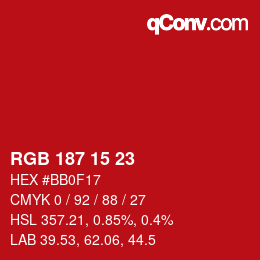 Color code: RGB 187 15 23 | qconv.com