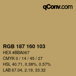 Color code: RGB 187 160 103 | qconv.com