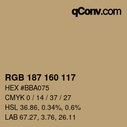 Color code: RGB 187 160 117 | qconv.com