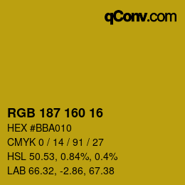 カラーコード: RGB 187 160 16 | qconv.com