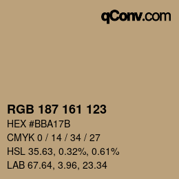 Color code: RGB 187 161 123 | qconv.com