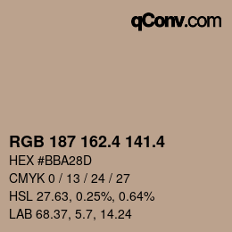 カラーコード: RGB 187 162.4 141.4 | qconv.com
