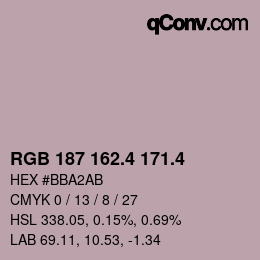 カラーコード: RGB 187 162.4 171.4 | qconv.com