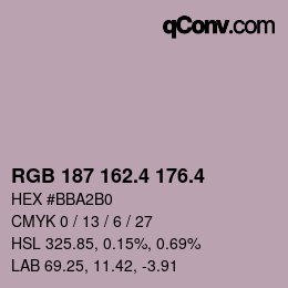 カラーコード: RGB 187 162.4 176.4 | qconv.com