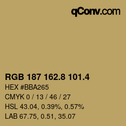カラーコード: RGB 187 162.8 101.4 | qconv.com