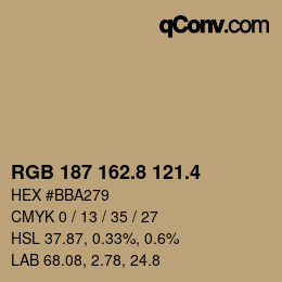 カラーコード: RGB 187 162.8 121.4 | qconv.com