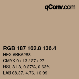 カラーコード: RGB 187 162.8 136.4 | qconv.com