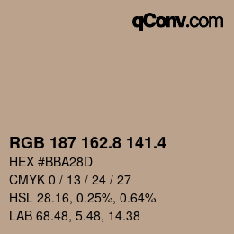 カラーコード: RGB 187 162.8 141.4 | qconv.com
