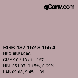 カラーコード: RGB 187 162.8 166.4 | qconv.com
