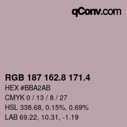 カラーコード: RGB 187 162.8 171.4 | qconv.com