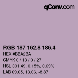 カラーコード: RGB 187 162.8 186.4 | qconv.com