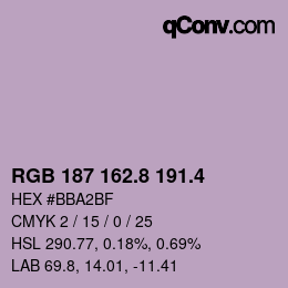 カラーコード: RGB 187 162.8 191.4 | qconv.com