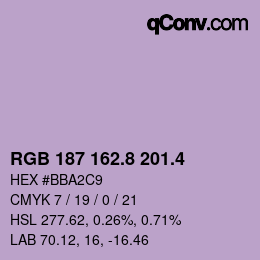 カラーコード: RGB 187 162.8 201.4 | qconv.com