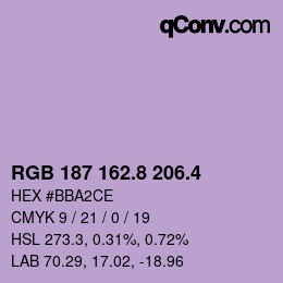 カラーコード: RGB 187 162.8 206.4 | qconv.com