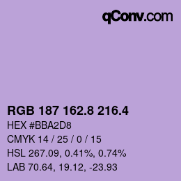 カラーコード: RGB 187 162.8 216.4 | qconv.com