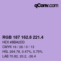 カラーコード: RGB 187 162.8 221.4 | qconv.com
