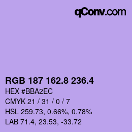 カラーコード: RGB 187 162.8 236.4 | qconv.com