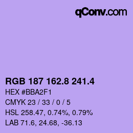 カラーコード: RGB 187 162.8 241.4 | qconv.com