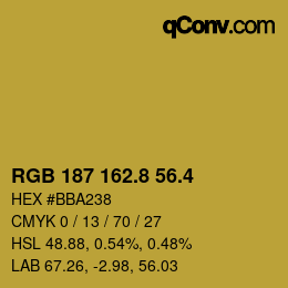 カラーコード: RGB 187 162.8 56.4 | qconv.com