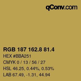 カラーコード: RGB 187 162.8 81.4 | qconv.com