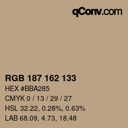 Color code: RGB 187 162 133 | qconv.com