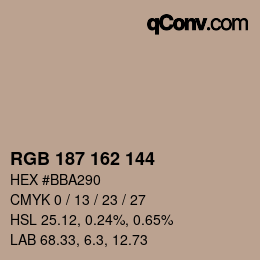 カラーコード: RGB 187 162 144 | qconv.com
