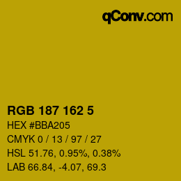 Color code: RGB 187 162 5 | qconv.com