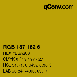 Color code: RGB 187 162 6 | qconv.com