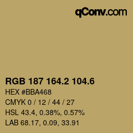 カラーコード: RGB 187 164.2 104.6 | qconv.com