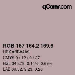 カラーコード: RGB 187 164.2 169.6 | qconv.com