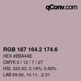 カラーコード: RGB 187 164.2 174.6 | qconv.com
