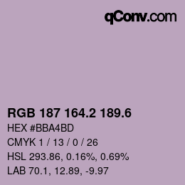 カラーコード: RGB 187 164.2 189.6 | qconv.com