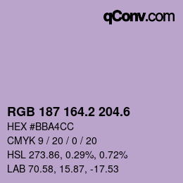 カラーコード: RGB 187 164.2 204.6 | qconv.com