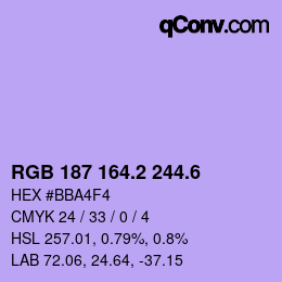 カラーコード: RGB 187 164.2 244.6 | qconv.com