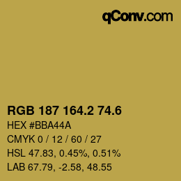 カラーコード: RGB 187 164.2 74.6 | qconv.com
