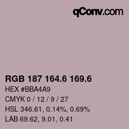 カラーコード: RGB 187 164.6 169.6 | qconv.com