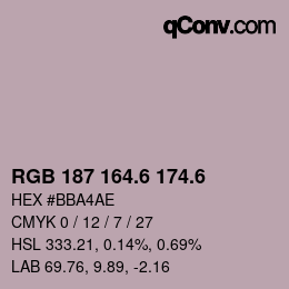 カラーコード: RGB 187 164.6 174.6 | qconv.com