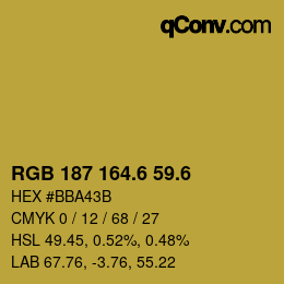 カラーコード: RGB 187 164.6 59.6 | qconv.com