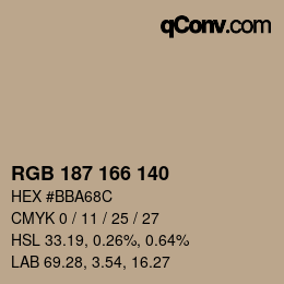 颜色代码: RGB 187 166 140 | qconv.com