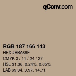Color code: RGB 187 166 143 | qconv.com