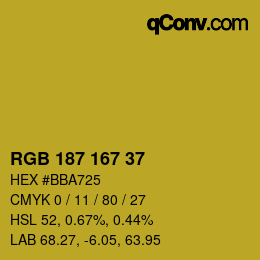 Color code: RGB 187 167 37 | qconv.com