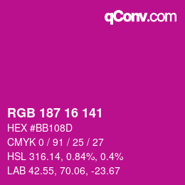Color code: RGB 187 16 141 | qconv.com