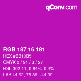 Color code: RGB 187 16 181 | qconv.com