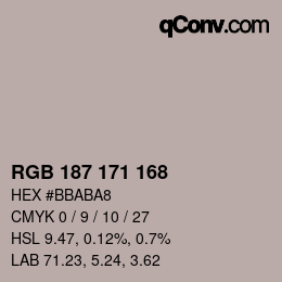 Color code: RGB 187 171 168 | qconv.com