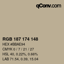 Color code: RGB 187 174 148 | qconv.com