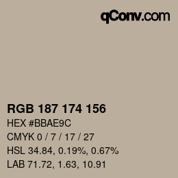 Color code: RGB 187 174 156 | qconv.com