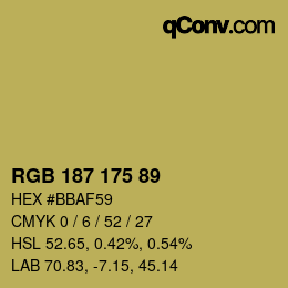 Color code: RGB 187 175 89 | qconv.com